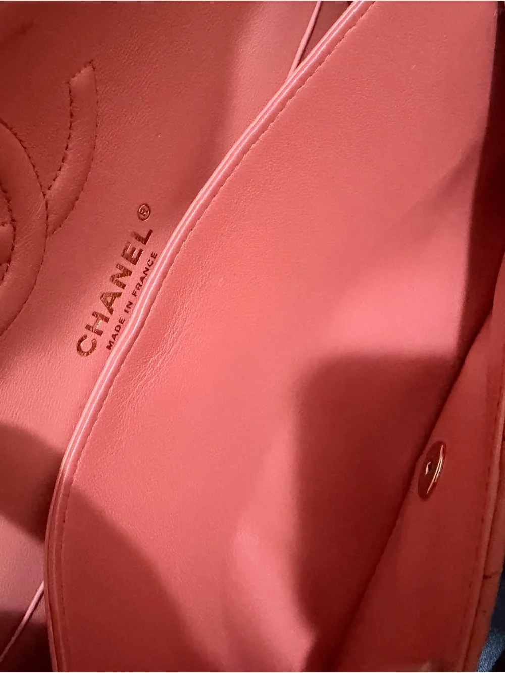 CHANEL Quilted Shoulder Bag in Coral Pink with Gold Hardware